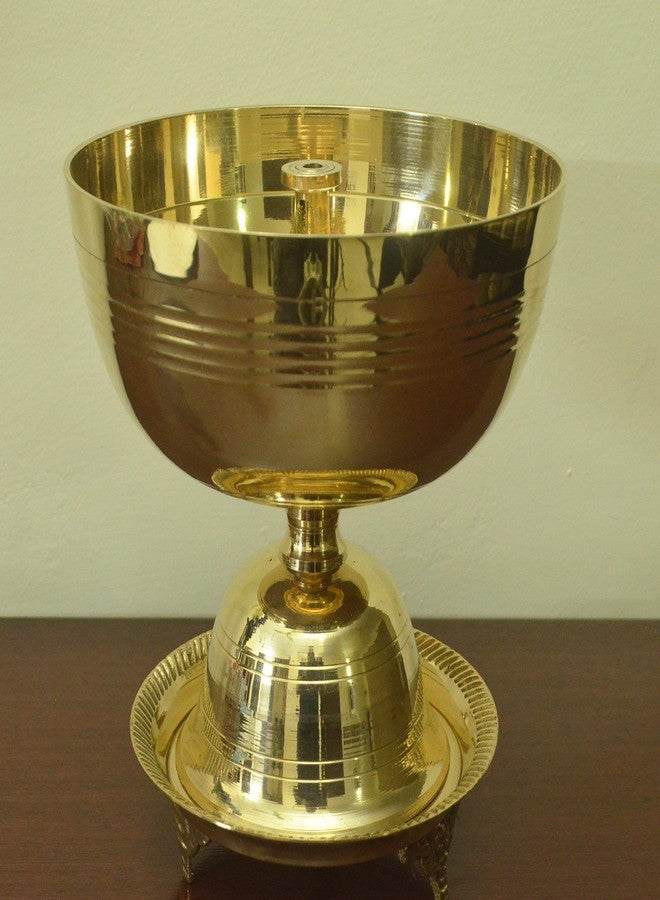 Tangerine Akhand Jyoti Diya with Stand || Brass Traditional Oil Lamp for Pooja at Tamples , Home, Office & Hotel (Diameter- 6 inch) - Image 3